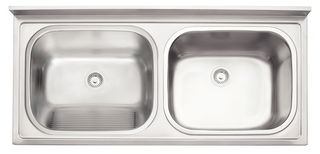 Tanque Duplo de Apoio Tramontina Hera Duo Plus 2C 34 + 37 L em Aço Inox Acetinado 120x55 cm com 2 válvulas