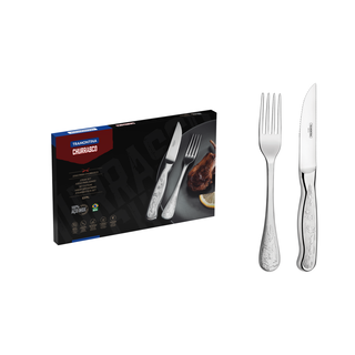 Jogo para Churrasco Tramontina Classic em Aço Inox Facas Jumbo Fio Serrilhado com Cabo com Desenhos em Alto Relevo 12 Peças